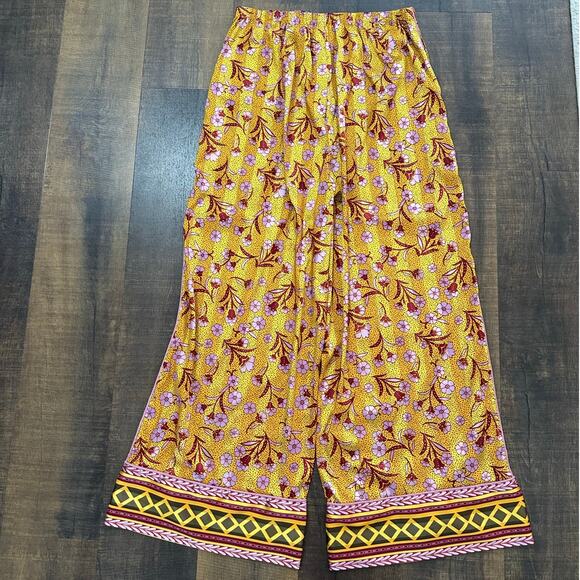 Free People Intimately Pajama Party Satin Gold Floral Set Sz L - Picture 4 of 10